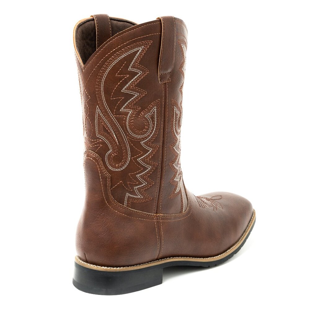 Dark Brown Men's Cowboy Western Embroidered Square Toe Boots - Picture 3 of 7